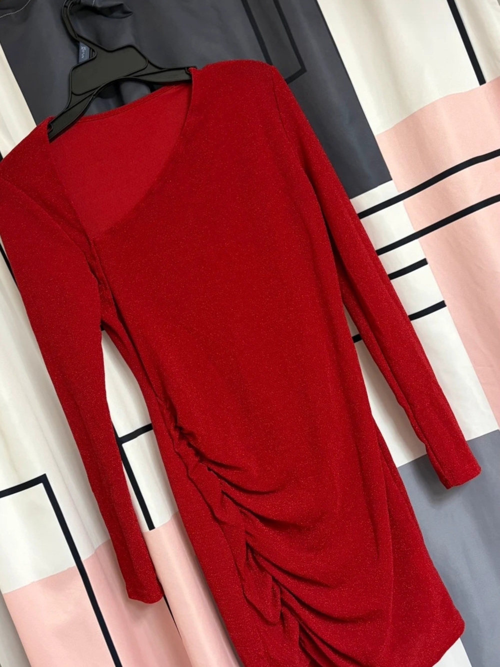Women's Red Long-Sleeve Ruched Mini Dress